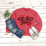 Pullover Letter Print Sweatshirt True Crime Junkie Loose Round Neck for Women