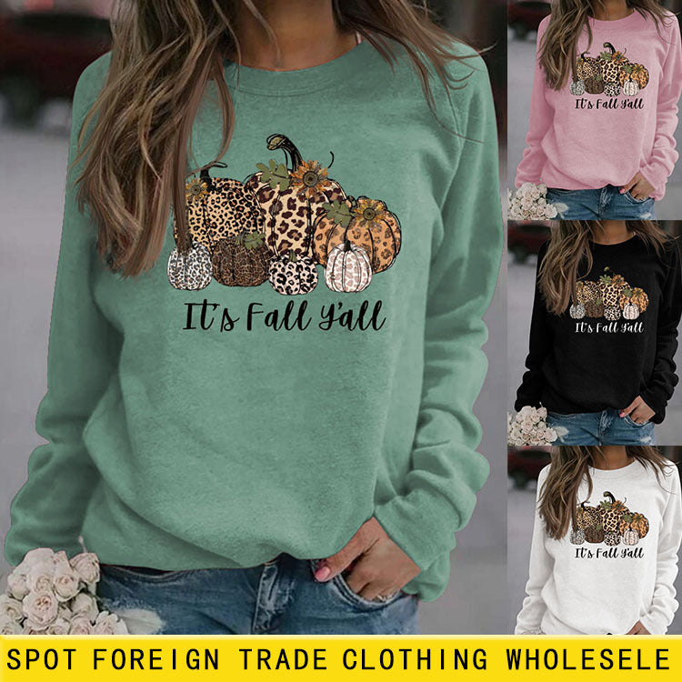 It's Fall Yall Letter Fashion Herbst und Winter Bottoming Loose Langarmpullover für Damen