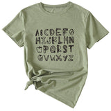ABCDEFGHIJKIMMN Letter Print Damen Neues Rundhals-Kurzarmshirt für den Sommer