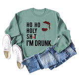 Ho Ho Holy Shit Fashion Women's Red Wine Glass Letter Long Sleeve Sweater Girl