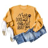 My Dog and Dog Shit Letters Dog Print Round Neck Long Sleeve Sweater