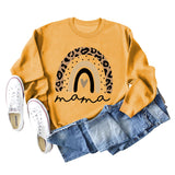 Mama Love Rainbow Leopard Print Backing Long Sleeve Round Neck Loose Sweatshirt