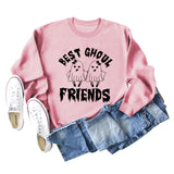 BEST GHOUL FRIENDS WOMEN'S MONOGRAM PRINT BOTTOMED CREWNECK SWEATSHIRT
