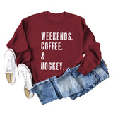 WEEKENDS COFFEE Letter Round Neck Loose Fall/Winter Basement Long Sleeve Sweater Girl