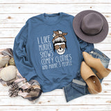 Round Neck Tops Long Sleeve I LIKE MURDER Women's Print Loose Sweatshirt