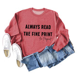Always Read Women's Crewneck Long-sleeved Sweatshirts Carefully