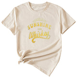 Damen-T-Shirt „Sunshine and Whishkey“ mit Rundhalsausschnitt und kurzen Ärmeln, groß