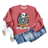 THE PUMPKIN KING Pumpkin Skull Halloween Round Neck Large Size Long-sleeved Sweater Women