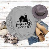 Farm Wife HAPPY Round Neck Women Long Sleeve Printed Sweater