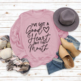 Round Neck Letter Patchwork Long Sleeve I'V GOT A Good Loose Sweatshirt