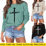 Sweat-shirt à manches longues pour femmes, imprimé croisé, automne et hiver