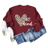 Be Kind Leopard Print Crewneck Print Bottomed Long Sleeve Sweatshirt Woman