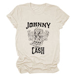 Johnny Cash Letter Short Sleeve Flower Boots T-shirt drôle pour femme