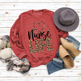 Round Neck Letter Tops Women's Long Sleeve Nunse Life Loose Sweatshirt