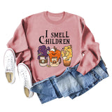I SMELL CHILDREN Pumpkin Letter Printing Round Neck Loose Long Sleeve Sweater Girl