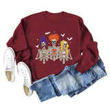 Skull Bat Print Loose Crewneck Long Sleeves Plus-size Sweatshirt Woman