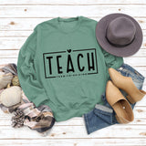 TEACH THEM TO BE KIND Love Letter Round Neck Loose Casual Long Sleeve Sweater