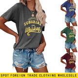 Damen-T-Shirt „Sunshine and Whishkey“ mit Rundhalsausschnitt und kurzen Ärmeln, groß