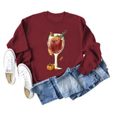 Red Wine Glass Pumpkin Printed Long Sleeve Loose Sweater