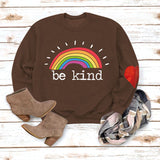 Be Kind Rainbow Letters Loose Autumn and Winter Bottoming Round Neck Long Sleeve Heart Sweater