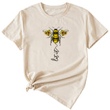 Mode Damenbekleidung Let It Bee Muster Sommer Rundhals Kurzarm Damen