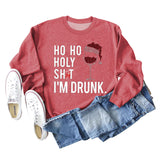 Ho Ho Holy Shit Fashion Women's Red Wine Glass Letter Long Sleeve Sweater Girl