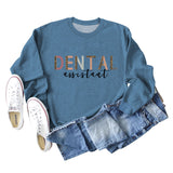 DENTAL ASSISTANT Leopard Letter Loose Casual Fall/Winter Plus Size Long Sleeve Sweater Girl