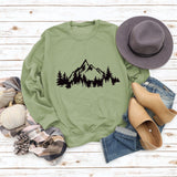 Mountain Pine Loose Print Round Neck Long Sleeve Women's Sweater
